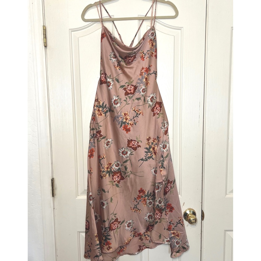 ASTR The Label Gaia Floral Satin Cowl Neck Midi Dress Mauve Pink Womens Medium - Picture 3 of 10
